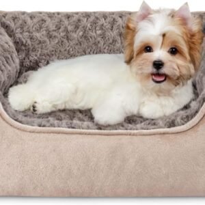 Rectangle Dog Bed for Large Medium Small Dogs - Washable Orthopedic Sofa Bed, Soft Breathable Puppy & Pet Cuddler, Durable Calming Dog Bed with Anti-Slip Bottom, Multiple Sizes, Beige