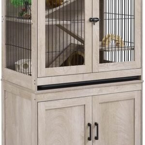 Ferret Cage with Storage, Large Vertical Hamster Cage, Iguana, Rabbits, Chinchillas, Pet Rats, Guinea Pigs - Multi-Level Small Animal Cage with Ramps, Platforms, and Wheels
