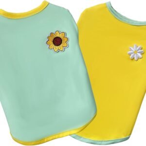2PCS Flower Printed Summer Dog Shirts for Small Medium Pet t Shirt Girl Boy Clothes Soft Breathable