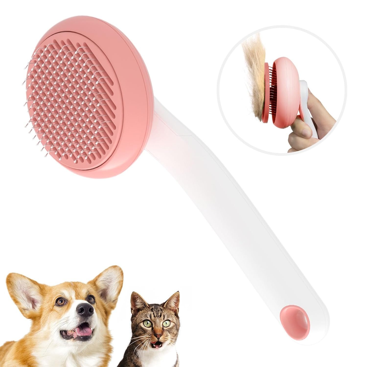 Self-Cleaning De-shedding Brush for Cats and Dogs - Easily Detangles and Removes Undercoat (Pink)