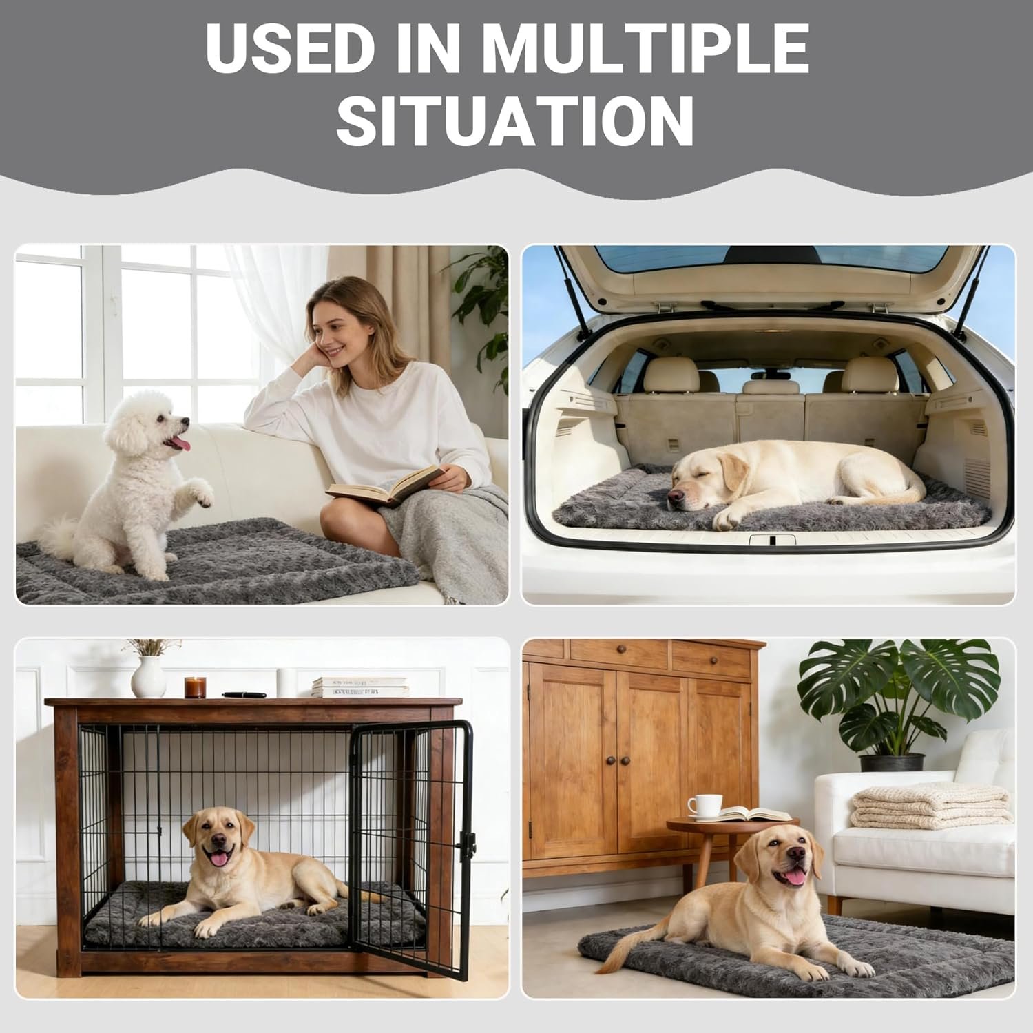 Washable Dog Bed Mat Ultra Soft Dog Crate Pad Comfy Fluffy Pet Kennel Beds Dog Sleeping Mattress for Large Jumbo Medium Small Dogs, 41 x 27 Inch, Gray - Image 2