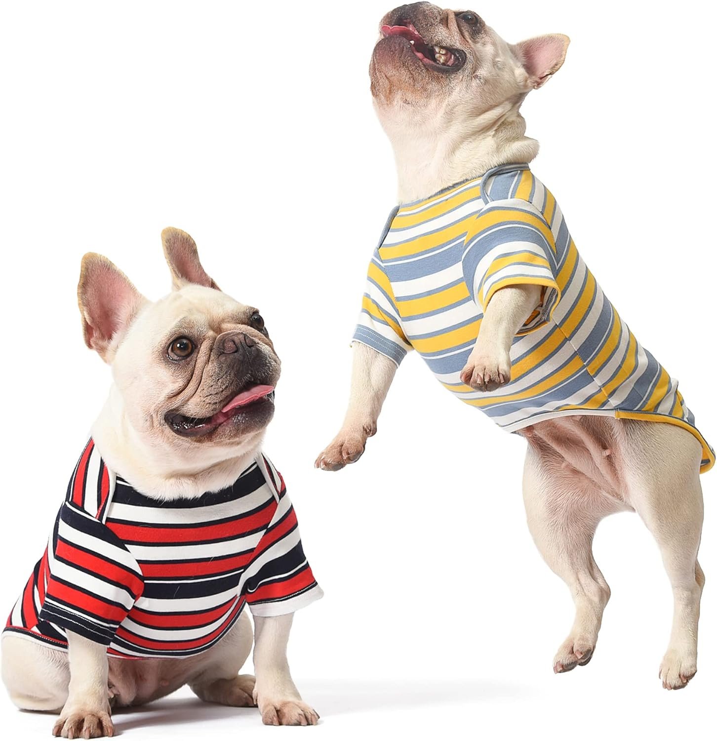 Dog Shirts Cotton Striped T-Shirt, Summer Pet Clothes for Small Dogs, 2-Pack Soft Puppy Apparel Cat Tee, Breathable Stretchy, Red Yellow L