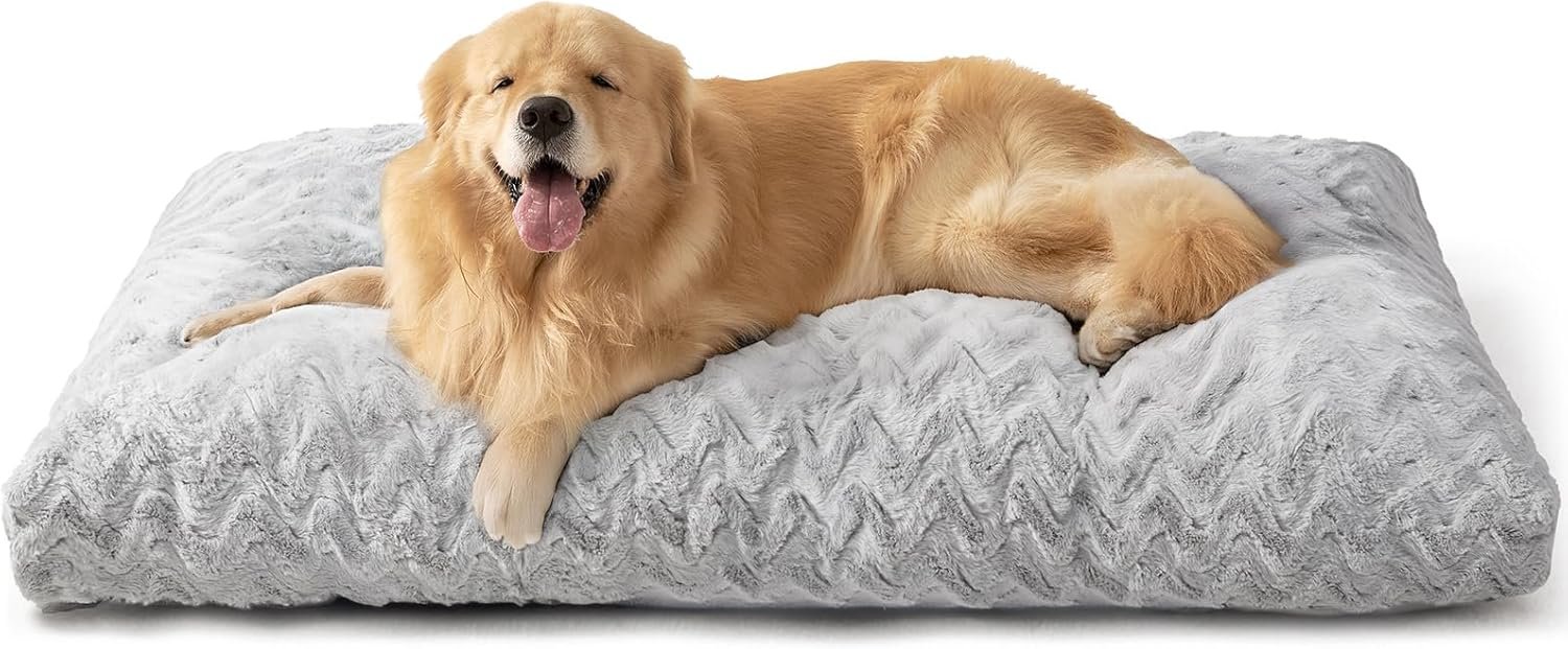 Washable Large Dog Bed for Crate 35x23 Inch, Reversible Kennel Pad for Dogs Weight Up to 45 lbs, Plush and Comfy Pet Sleeping Mat, Grey