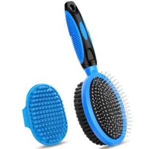 Double-Sided Pet Bathing and De-shedding Brush 2-Piece Set - Bathing and Grooming in One, Suitable for Long and Short-Haired Dogs