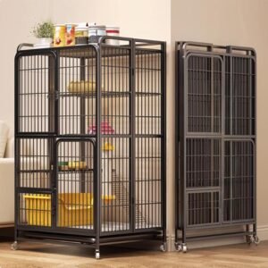Multi-Tier Collapsible Cat Cage Crate, cat playpen for Indoor with 360° Wheels, Metal Wire Cat Kennel with Secure Lock, Large Ferret Playpen for Adult Cats Kitten Chinchilla (Black 4-Tier)