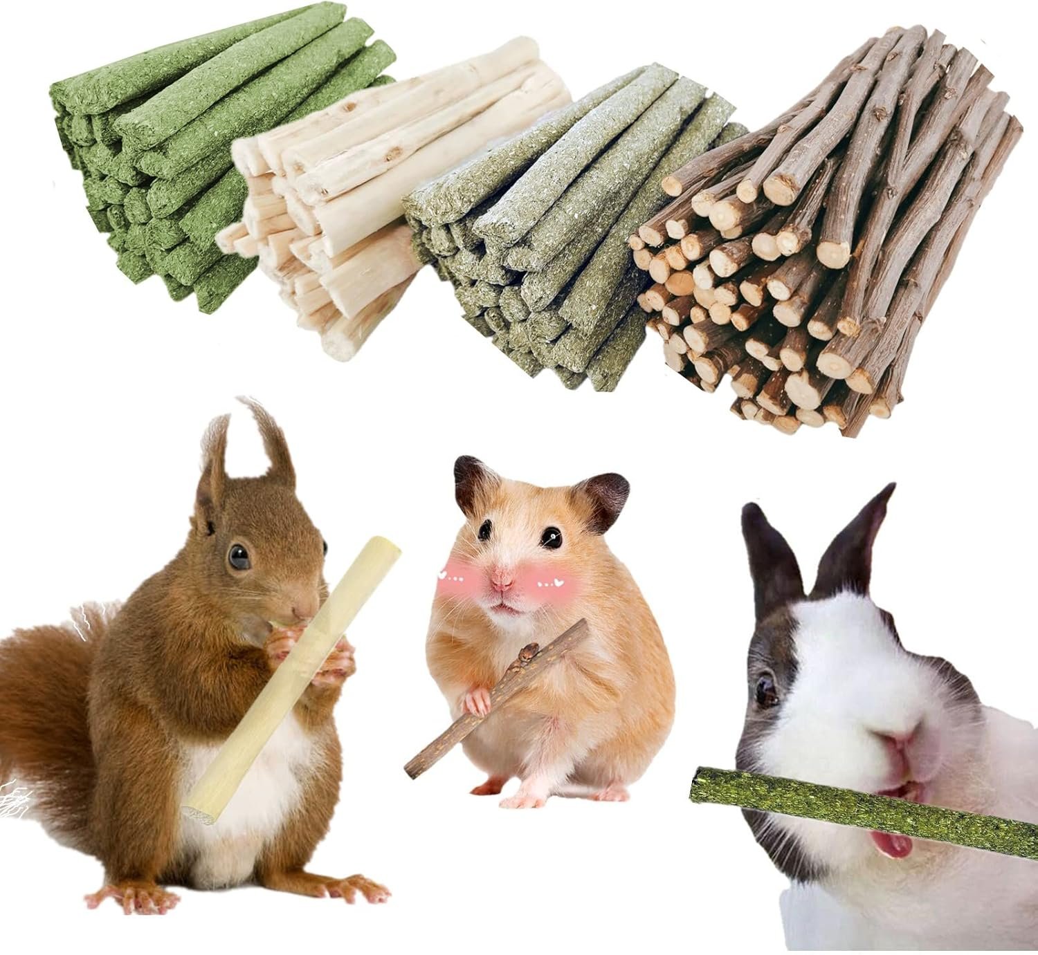 Bunny Chew Stick Rabbit Toy Treat 140g 4 in 1 Molar Stuff Organic Natural Snack Apple Branch Sweet Bamboo Alfalfa Food Clean Teeth Hamster Chinchilla Parrot Gerbil Squirrel