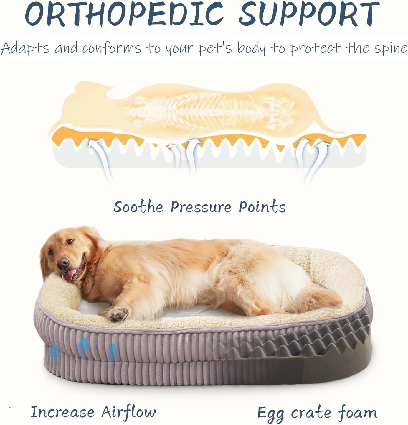 Orthopedic Dog Bed for Medium Dogs Breeds, High Density Egg Crate Foam Dog Sofa Beds,Oval Kennel Bed, Pet Couch Bed with Four Sided Bolster, Removable Washable Cover& Non-Slip Bottom - Image 2