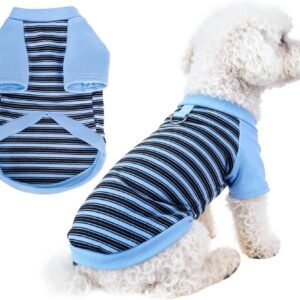 Dog Tshirt Striped Shirts for Dogs Clothes Stretchy Puppy T-Shirts with Metal Buckle for Small Medium Dog Boys Girls (Blue, X-Large)
