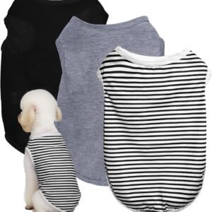 3 Pcs Cat Shirts Solid Color Dog Clothes Summer Sleeveless Stripe Pet T Shirts for Small Pet Dogs Cats (Black, Medium)