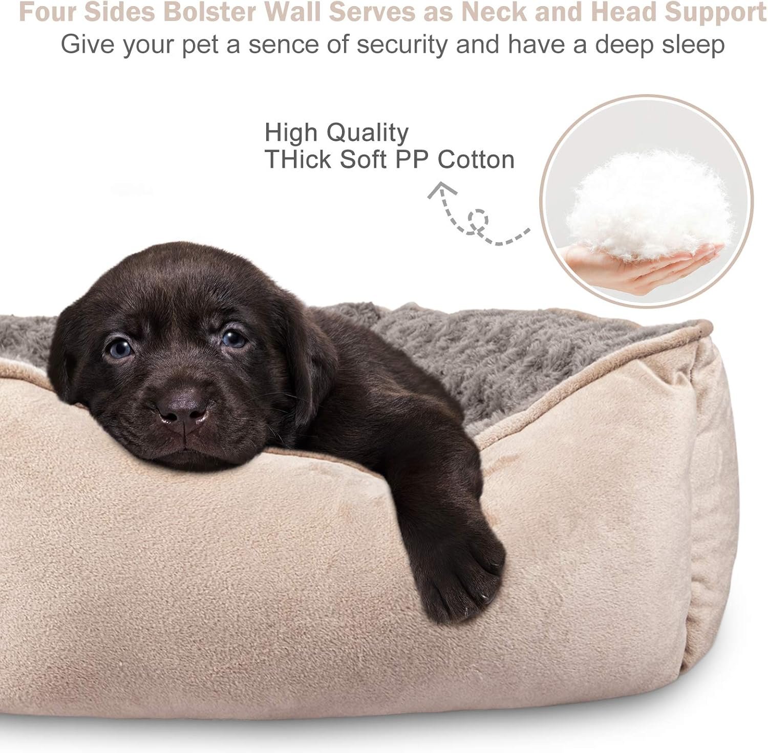 Rectangle Dog Bed for Large Medium Small Dogs - Washable Orthopedic Sofa Bed, Soft Breathable Puppy & Pet Cuddler, Durable Calming Dog Bed with Anti-Slip Bottom, Multiple Sizes, Beige - Image 2