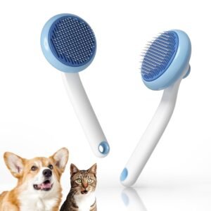 Cat and Dog Grooming Self-Cleaning Comb 2-Piece Set - Removes Tangles and Undercoat (Blue)
