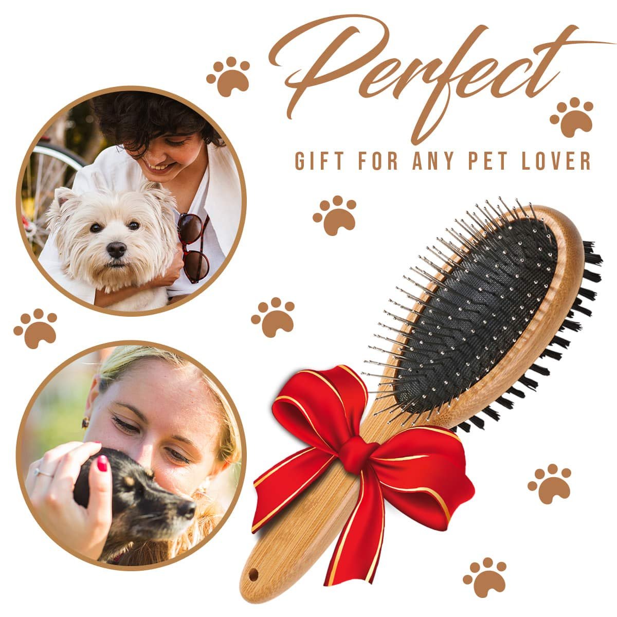 Double-Sided Bamboo Handle Pet Grooming Brush - Designed for Long-Haired Cats and Dogs, Deeply Removes Dead Hair and Tangles - Image 2