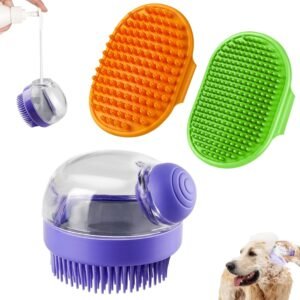 Three-Color Pet Bathing Massage Brush 3-Piece Set - Dog Bathing Brush, Washing, Grooming, and Massage in One