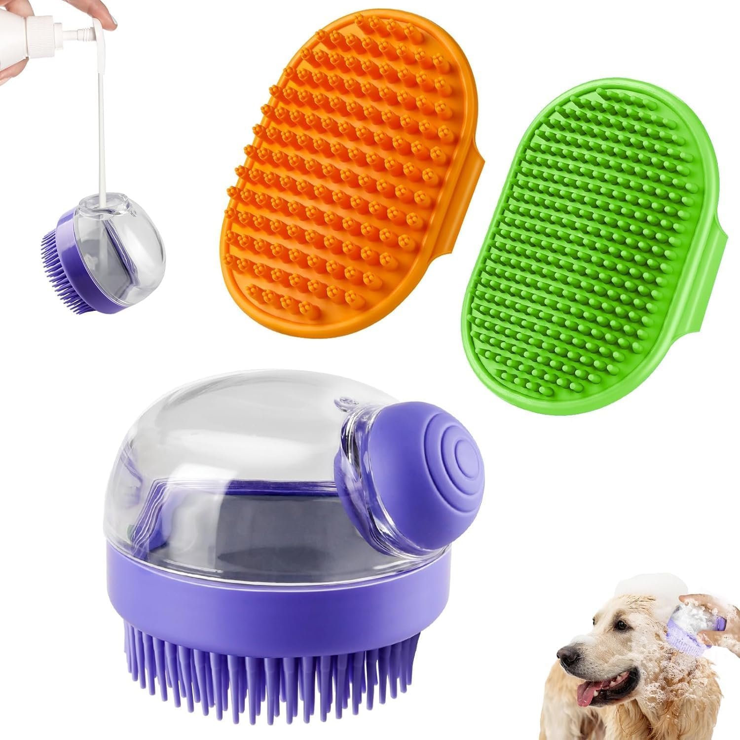 Three-Color Pet Bathing Massage Brush 3-Piece Set - Dog Bathing Brush, Washing, Grooming, and Massage in One