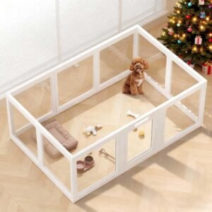 Clear Acrylic Dog Playpen Indoor, Puppy Cat Small Pet Play Pen, Pet Cat Playpen for Rabbits, Dog Fence Crate Kennel Whelping Cage (White, 10 Panel)