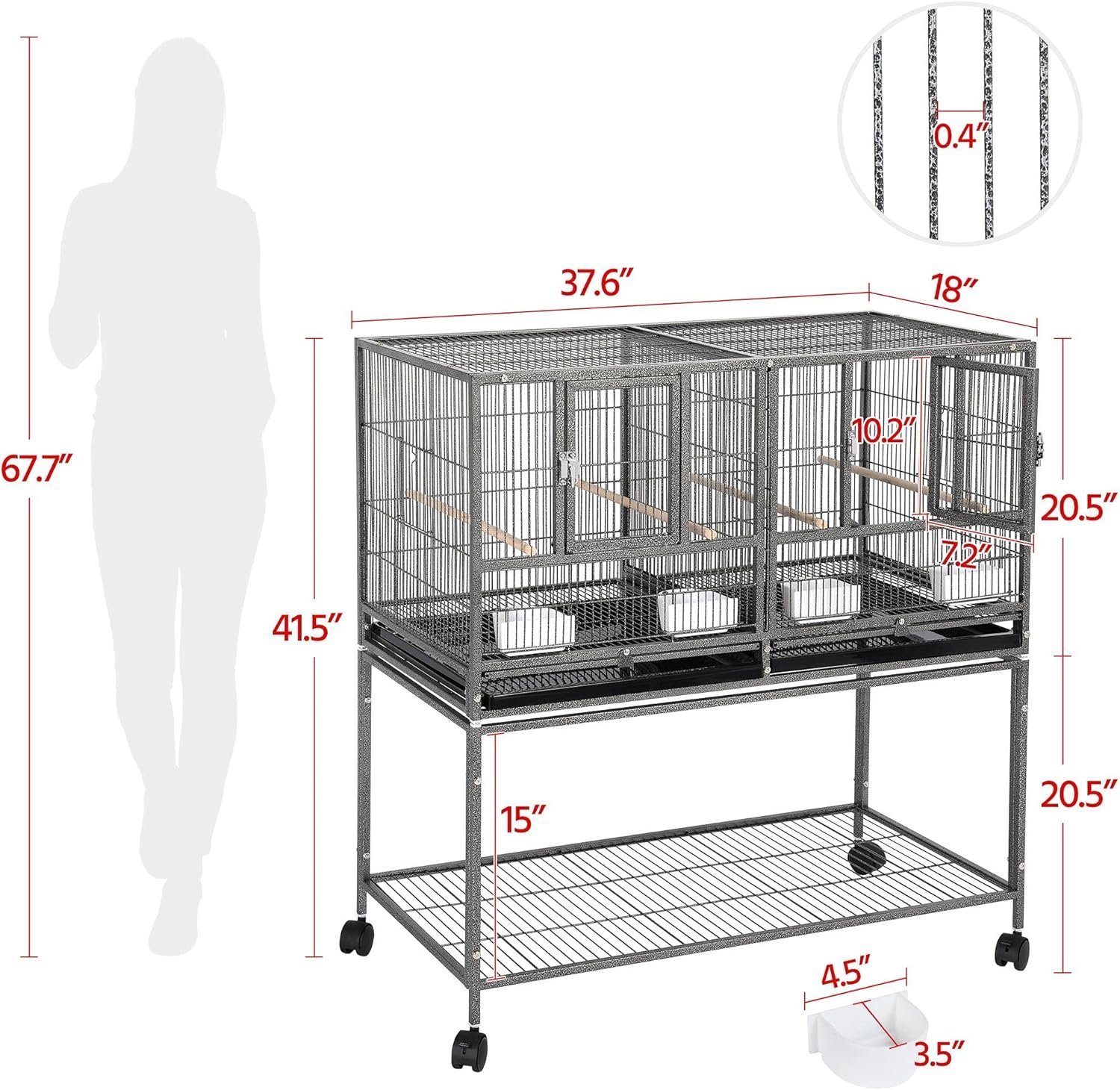 Stackable Divided Breeder Breeding Parakeet Bird Cage for Canaries Cockatiels Lovebirds Finches Budgies Small Parrots with Detachable Rolling Stand, Black - Image 2