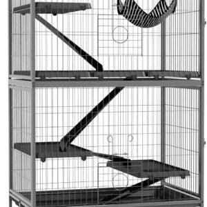 50" 5-Tier Small Animal Cage, Ferret Cage, Large Chinchilla Cage with Hammock Accessory & Heavy-Duty Steel Wire, Small Animal Habitat with 4 Doors, Removable Tray, Gray