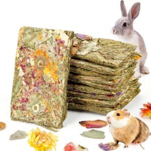 Rabbit Natural Treats,10Pcs  Toys Chips Bunny chew Toys with Herbal Flowers Guinea Pig Treats for Hamster Chinchillas Gerbils Rats Small Animals Teeth Care Crisp Snacks