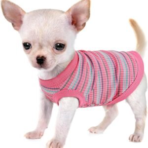 Elevate Your Pet's Comfort and Fashion: Premium 100% Cotton Rib Dog Shirt Vest for Small Breeds Like Chihuahuas, Yorkies, and Puppies .Year-Round Style with Tank-Style Puppy Attire Pink Small