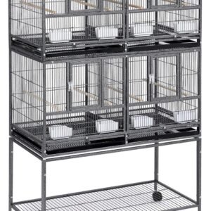 Stackable Divided Breeder Breeding Parakeet Bird Cage for Canaries Cockatiels Lovebirds Finches Budgies Small Parrots with Detachable Rolling Stand, Black