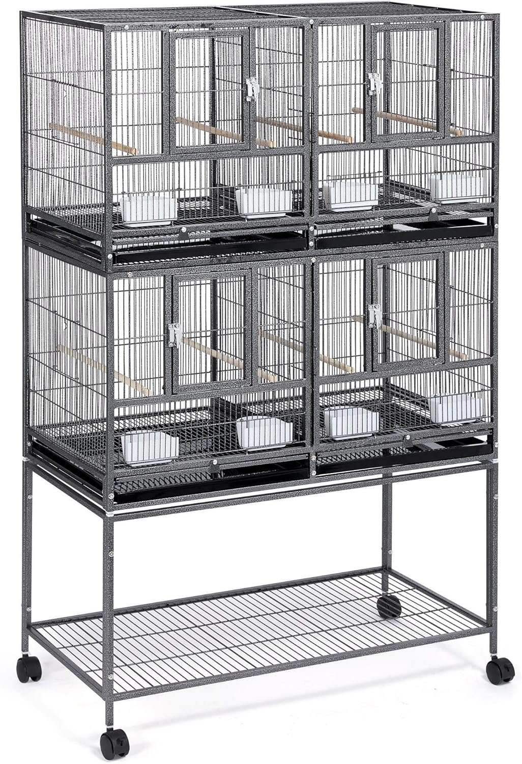 Stackable Divided Breeder Breeding Parakeet Bird Cage for Canaries Cockatiels Lovebirds Finches Budgies Small Parrots with Detachable Rolling Stand, Black